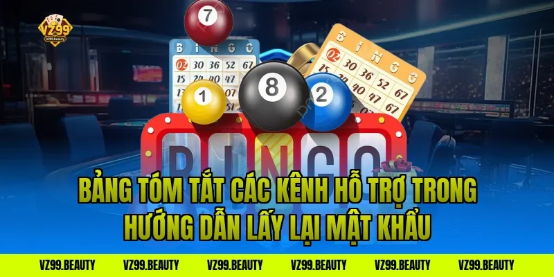 Bảng Tóm Tắt Các Kênh Hỗ Trợ Trong Hướng Dẫn Lấy Lại Mật Khẩu